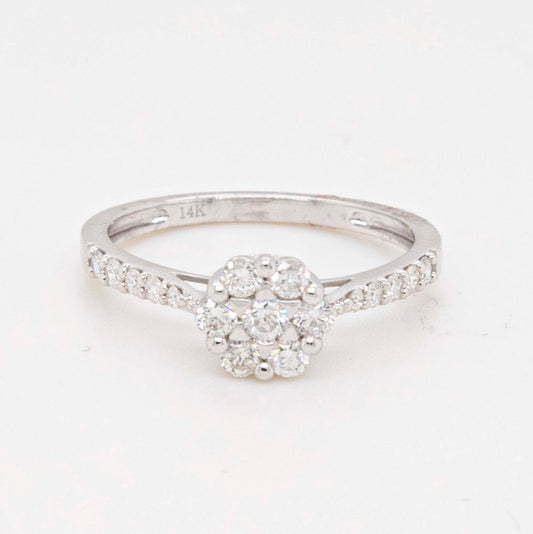 14K White Gold Diamond Flower Cluster Ring