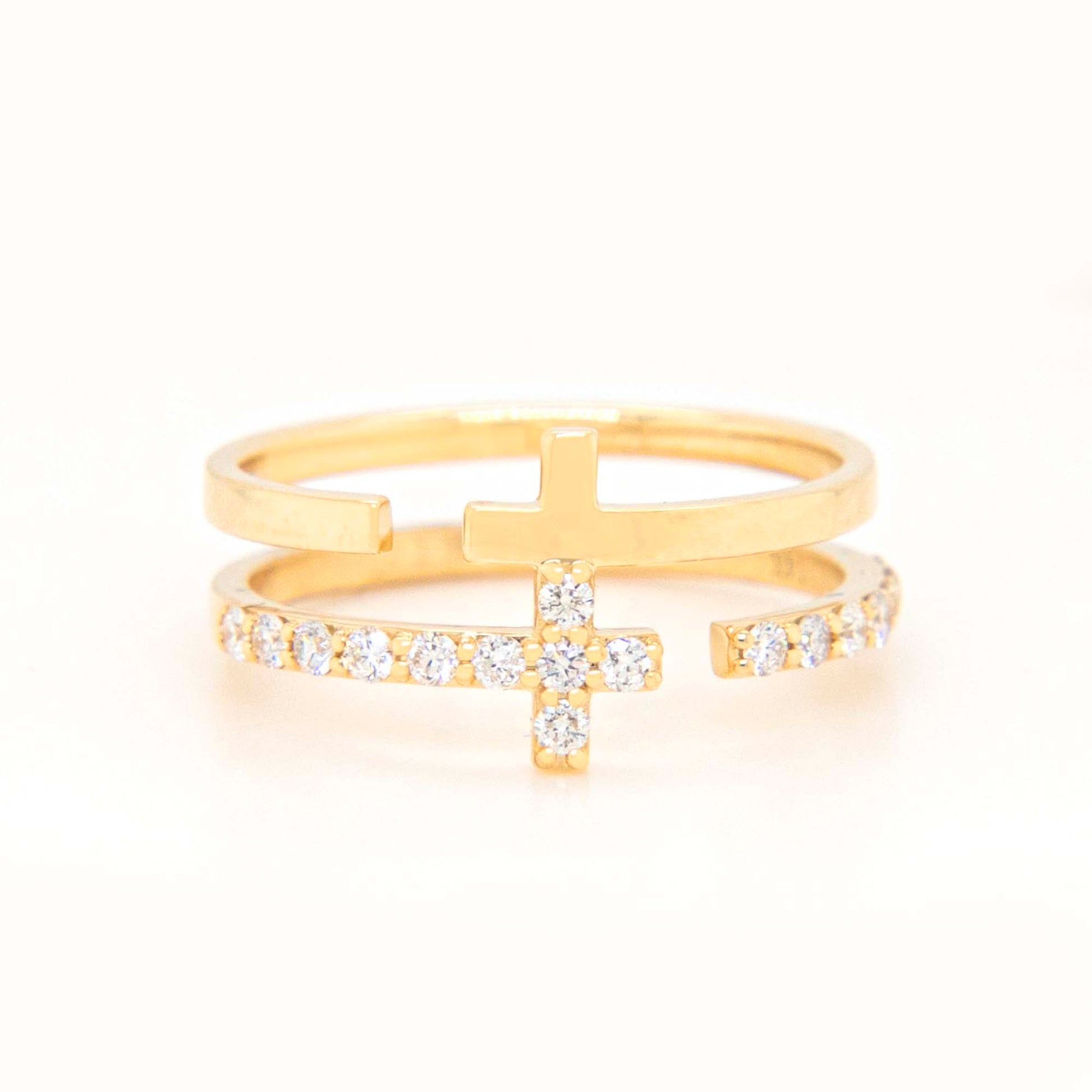 14K Yellow Gold Diamond Double Cross Band Ring