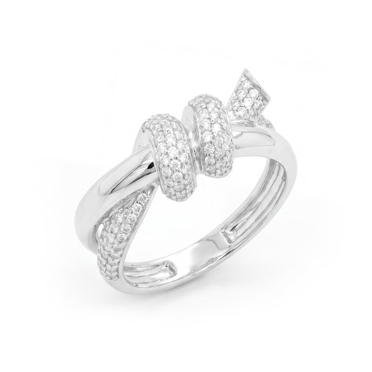 14K White Gold Diamond Twisted Knot Design Ring