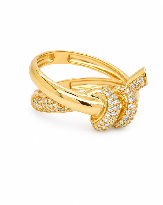 14K Yellow Gold Diamond Twisted Knot Design Ring