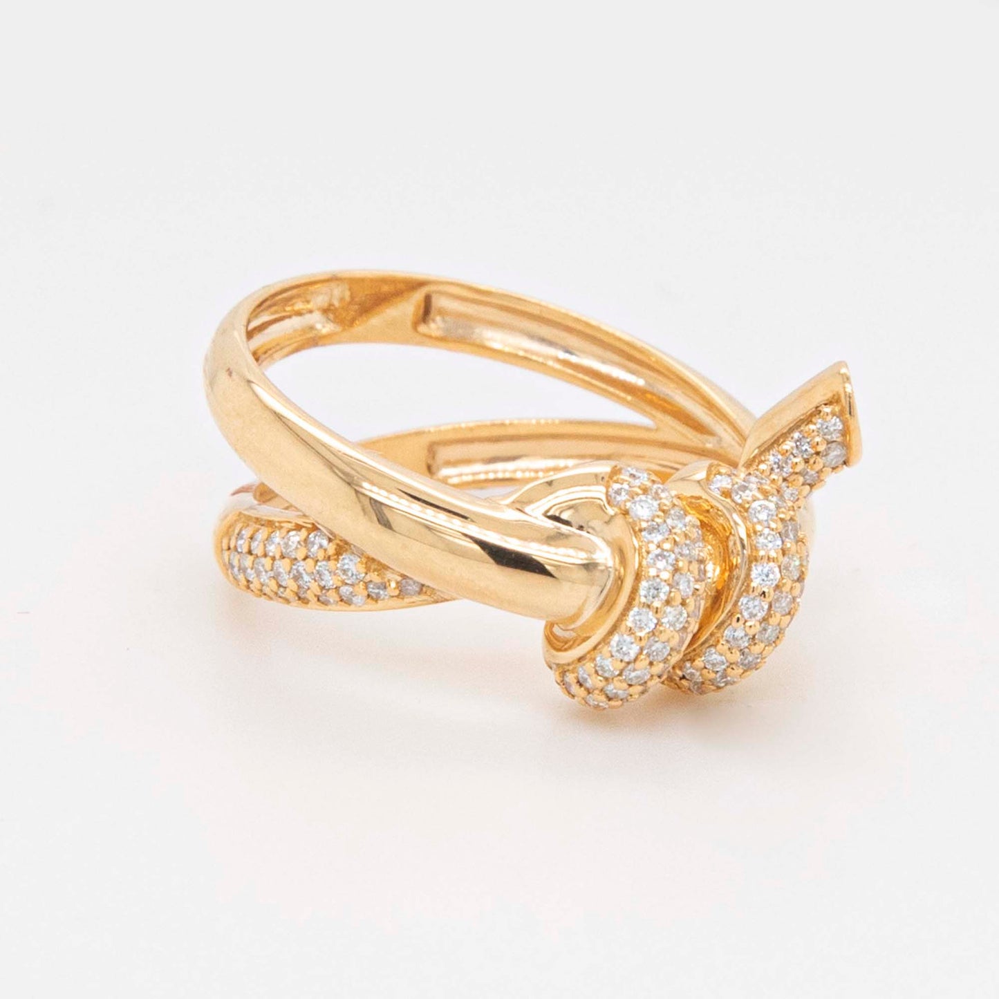 14K Yellow Gold Diamond Twisted Knot Design Ring