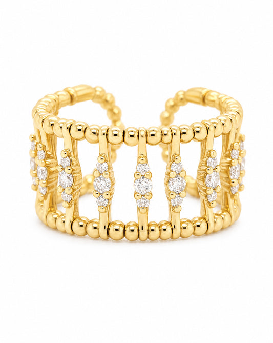 14K Yellow Gold Diamond Wide Band Style 3 Ring
