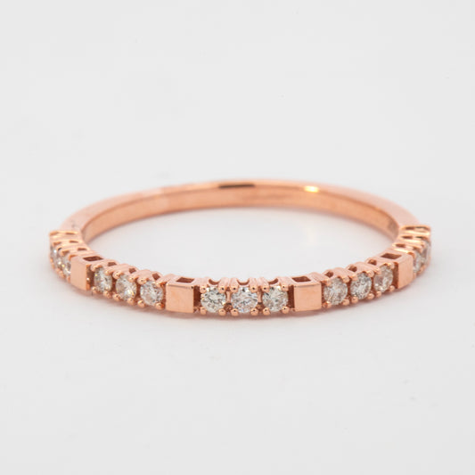 14k Rose Gold Plain Square & Triple Diamond Band Ring