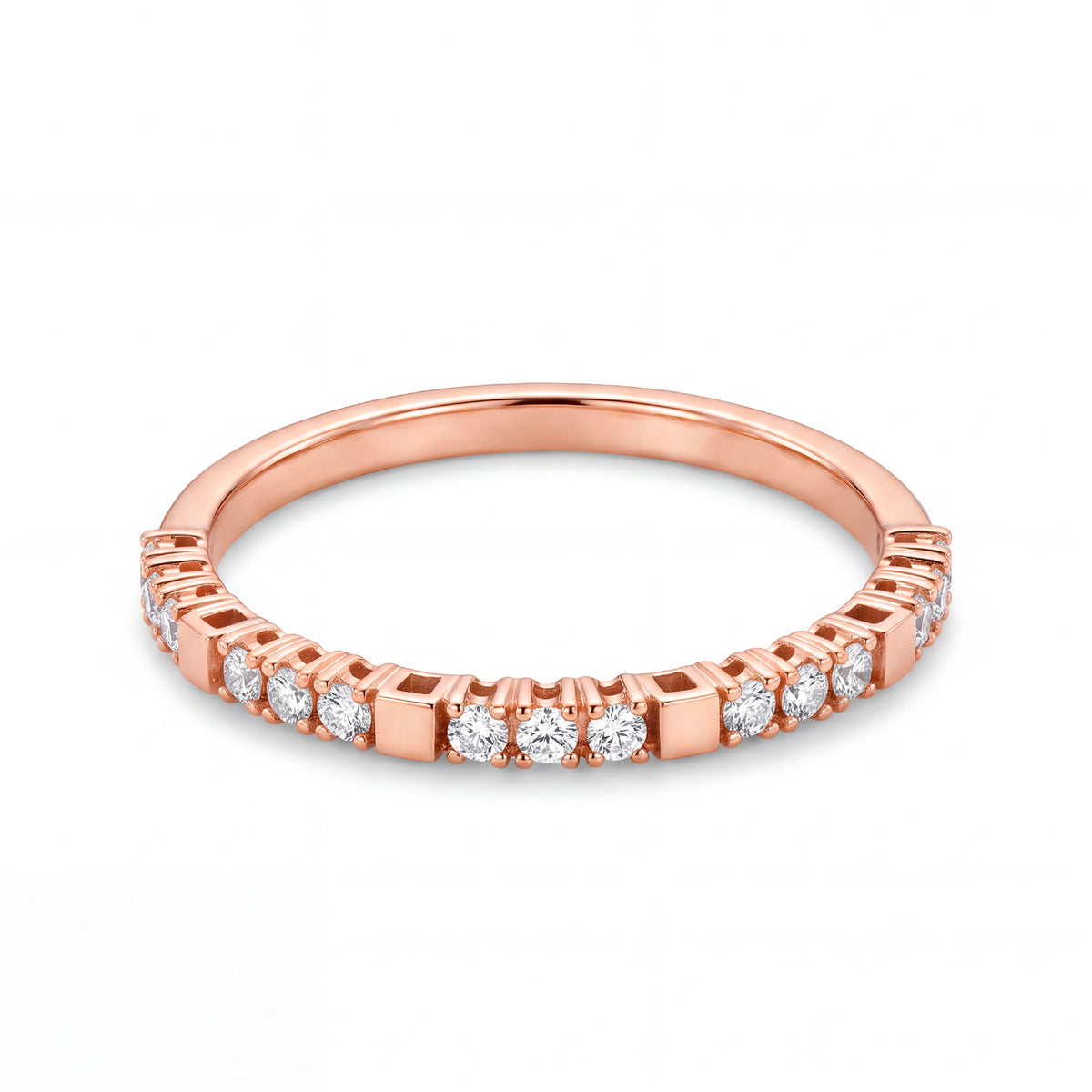 14k Rose Gold Plain Square & Triple Diamond Band Ring