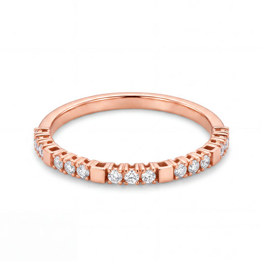 14k Rose Gold Plain Square & Triple Diamond Band Ring