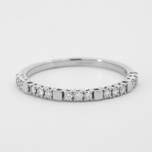 14k White Gold Plain Square & Triple Diamond Band Ring