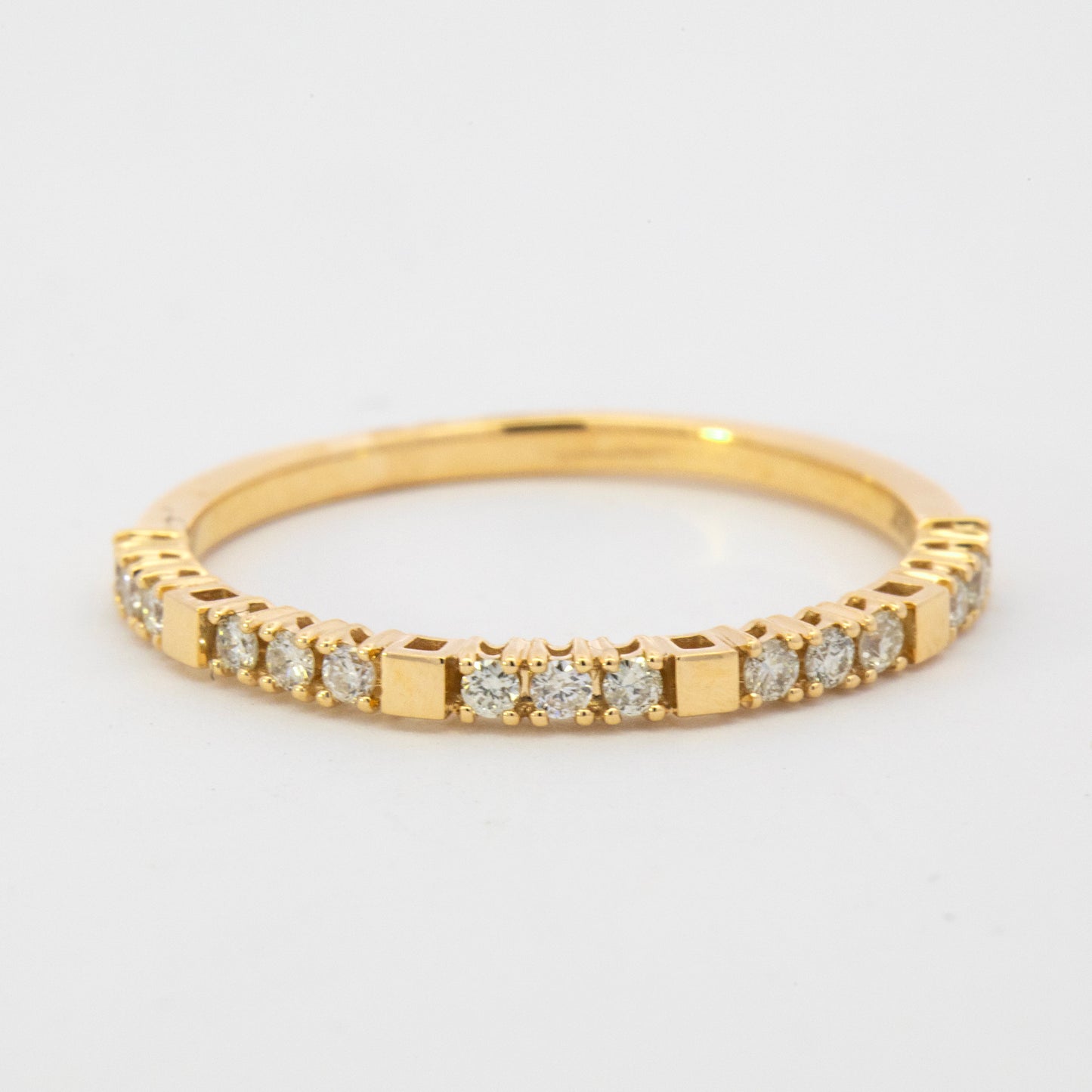 14k Yellow Gold Plain Square & Triple Diamond Band Ring