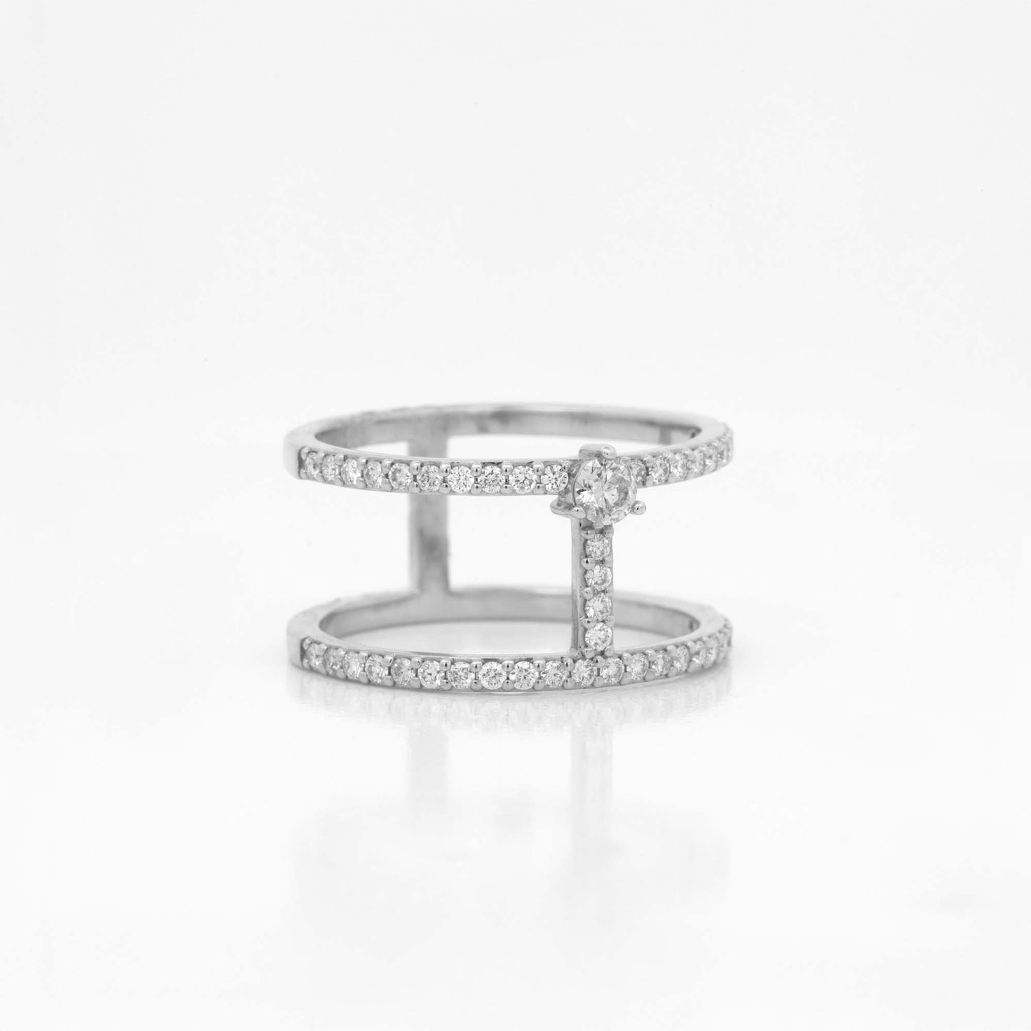 14K White Gold Diamond Double Line Ring