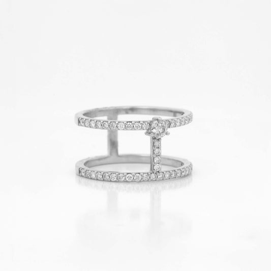 14K White Gold Diamond Double Line Ring