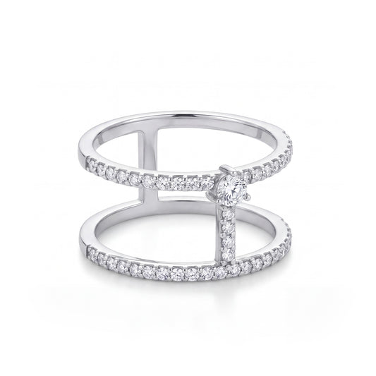 14K White Gold Diamond Double Line Ring