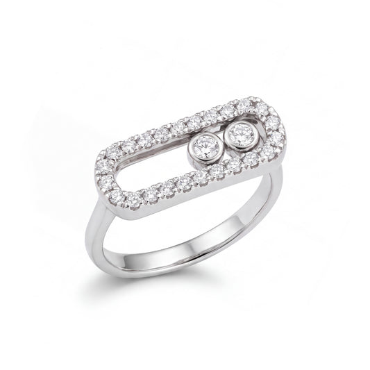 14K White Gold Floating Balls Diamond Ring