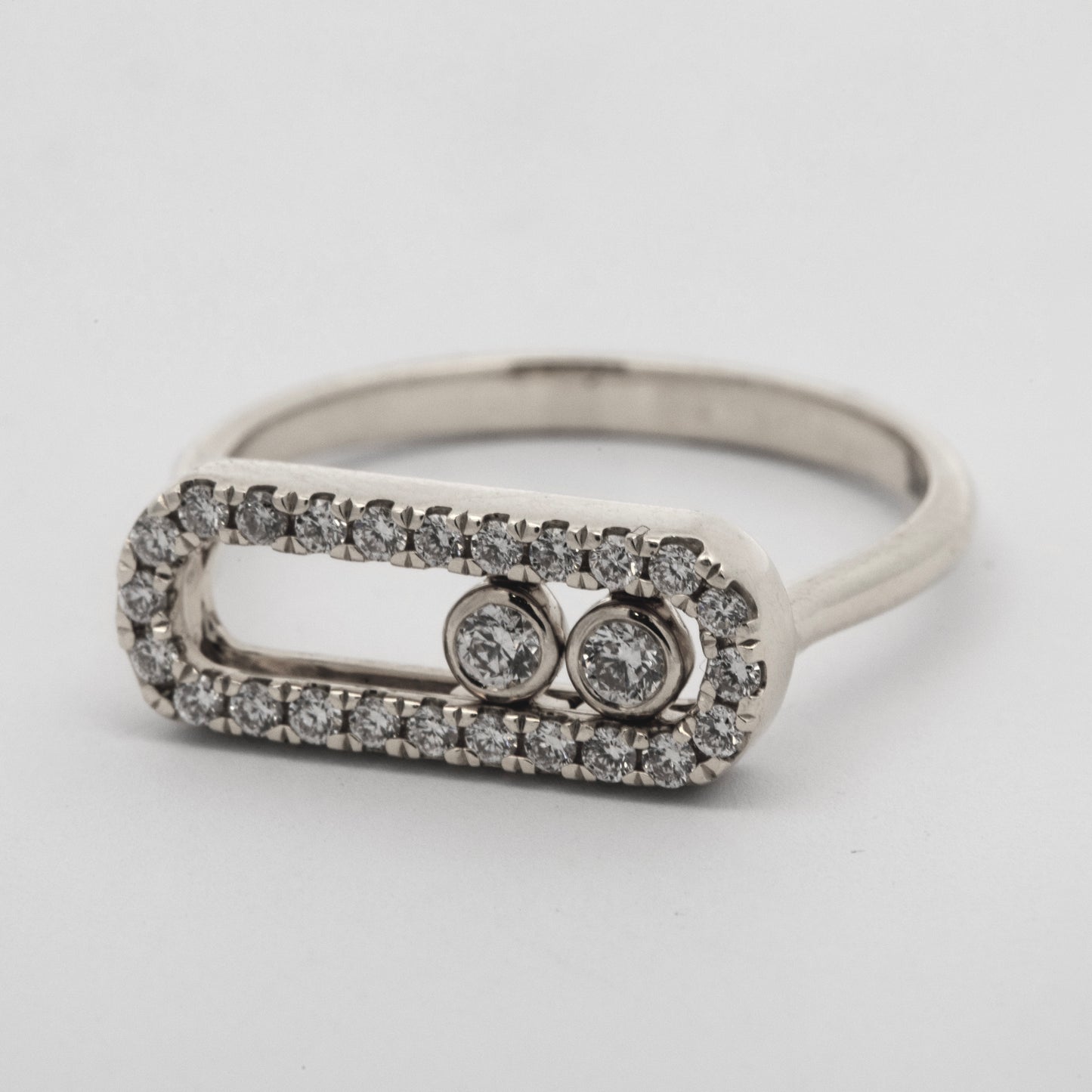 14K White Gold Floating Balls Diamond Ring