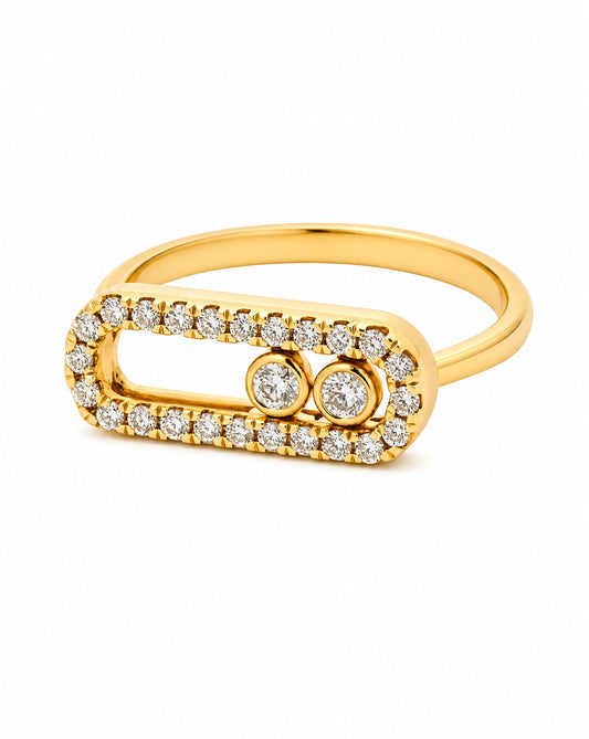 14K Yellow Gold Floating Balls Diamond Ring