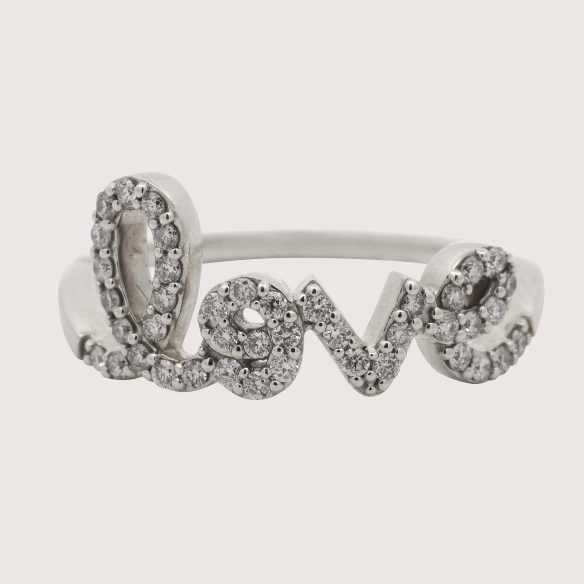 14K White Gold Diamond Love Word Ring