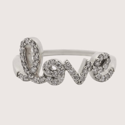 14K White Gold Diamond Love Word Ring