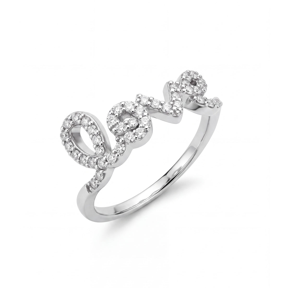 14K White Gold Diamond Love Word Ring