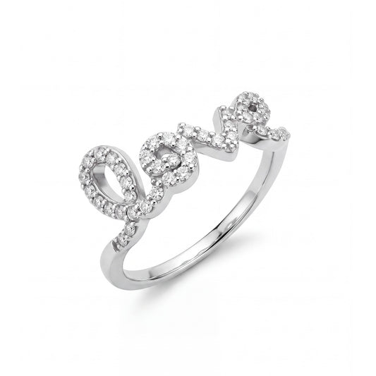14K White Gold Diamond Love Word Ring