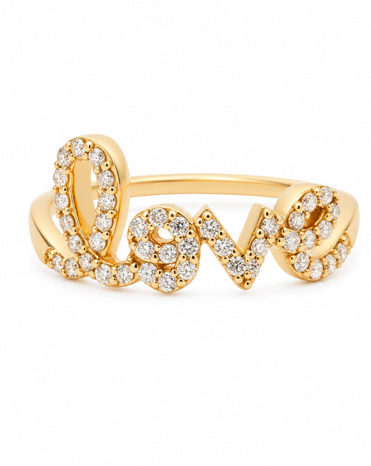 14K Yellow Gold Diamond Love Word Ring