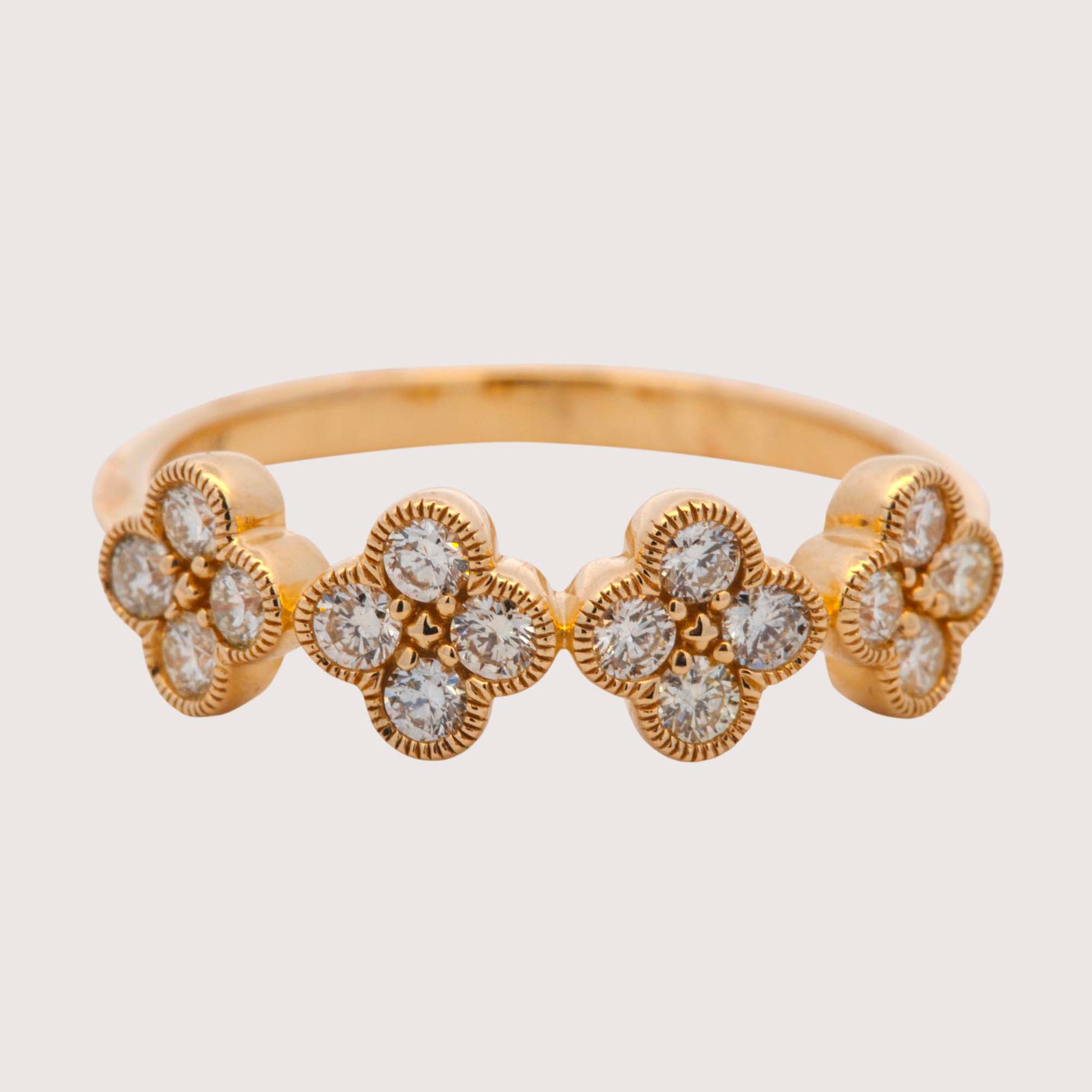 14K Yellow Gold Diamond Clovers Band Ring