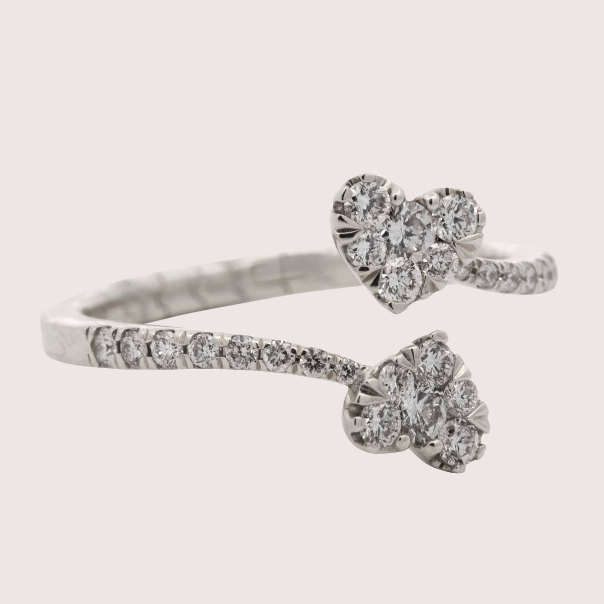 14K White Gold Pave Diamond Heart Wrap Ring