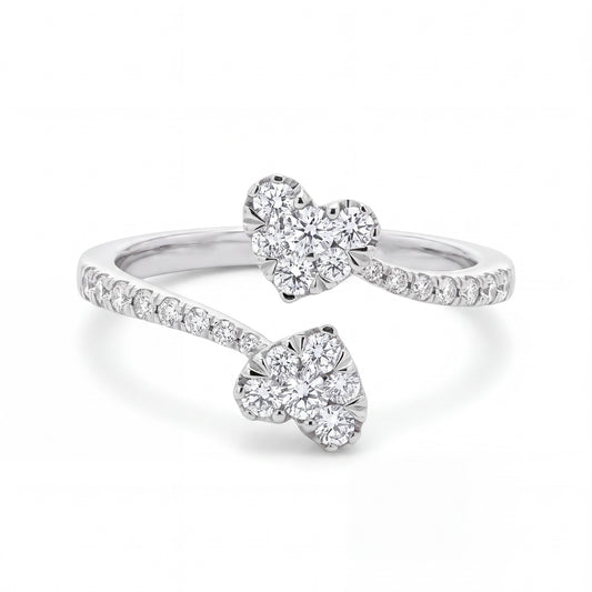 14K White Gold Pave Diamond Heart Wrap Ring