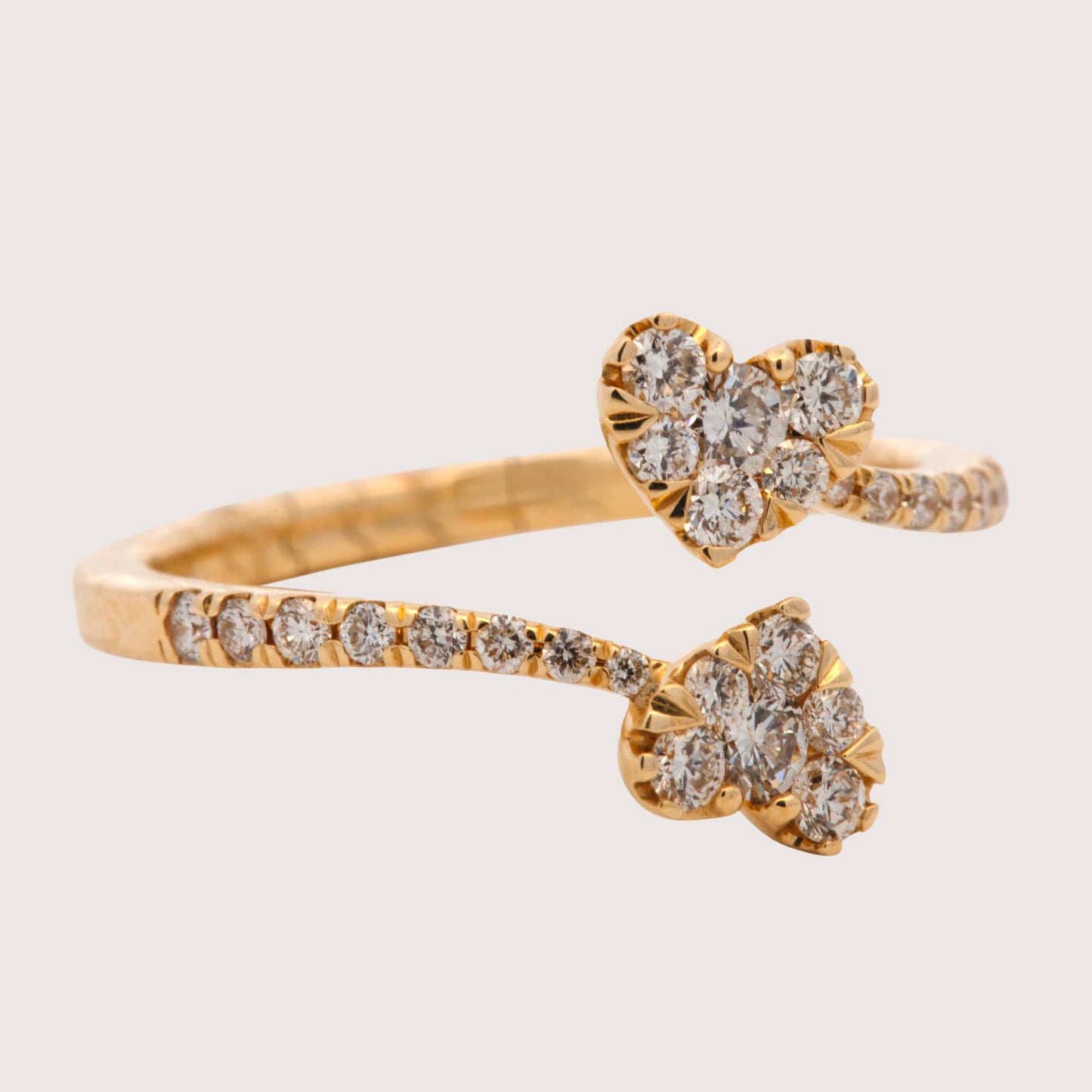14K Yellow Gold Pave Diamond Heart Wrap Ring