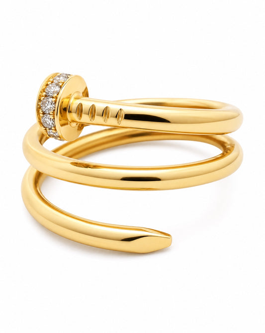 14K Yellow Gold Triple Row Nail Design Diamond Ring