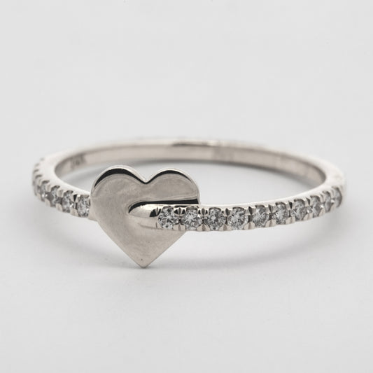14k White Gold Diamond Row and Heart Ring