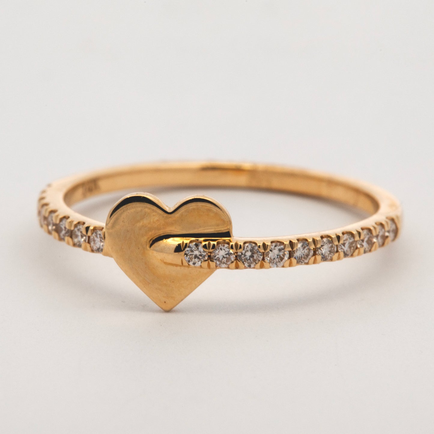 14k Yellow Gold Diamond Row and Heart Ring