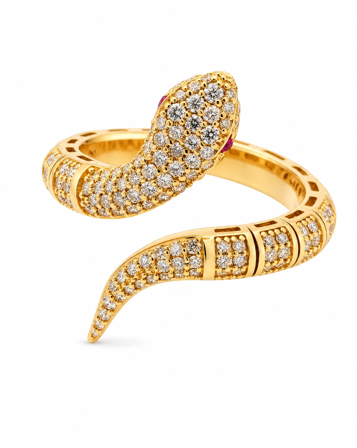 14K Yellow Gold Diamond and Ruby Snake Ring Style 2