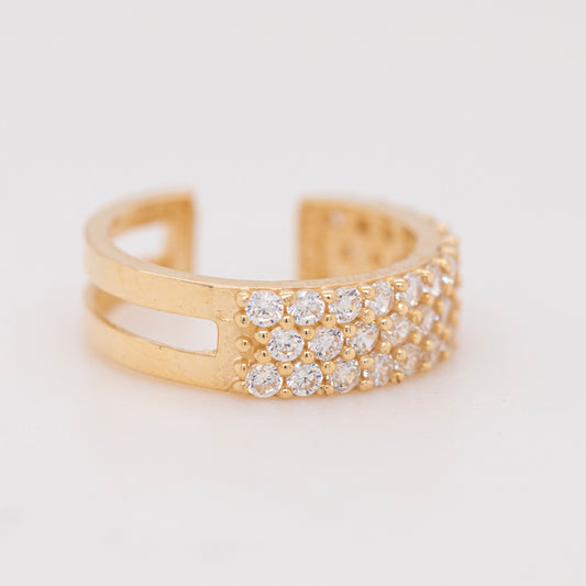 14K Yellow Gold Pavé CZ Split-Band Ear Cuff
