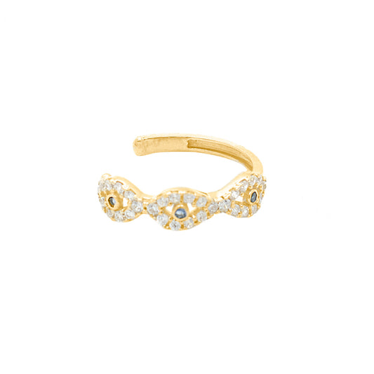 14K Yellow Gold Evil Eye CZ Ear Cuff