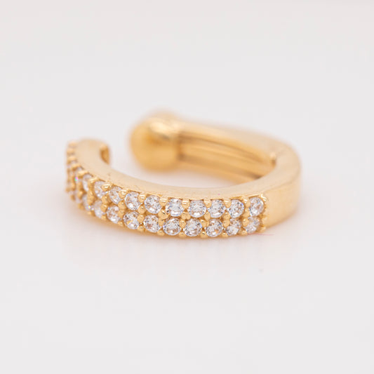 14K Yellow Gold Double Row Pavé CZ Ear Cuff