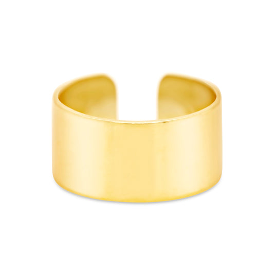 14K Yellow Gold Wide Band Minimalist Ear Cuff
