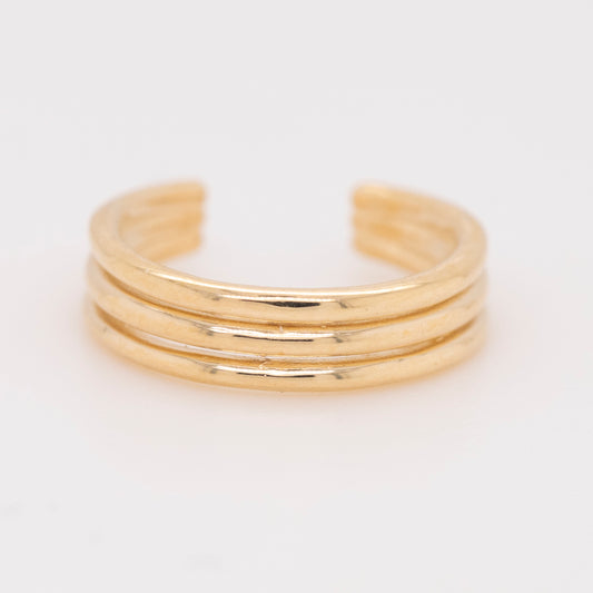14K Yellow Gold Triple Band Minimalist Ear Cuff