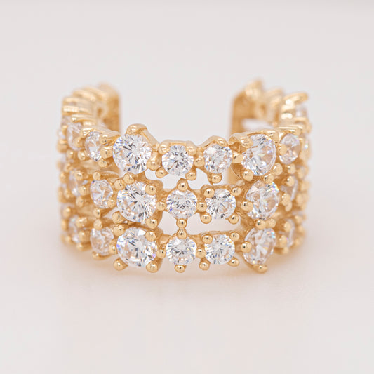 14K Yellow Gold Pavé CZ Statement Ear Cuff