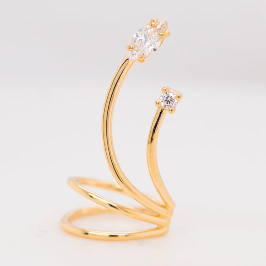 14K Yellow Gold CZ Marquise & Round Spiral Ear Cuff