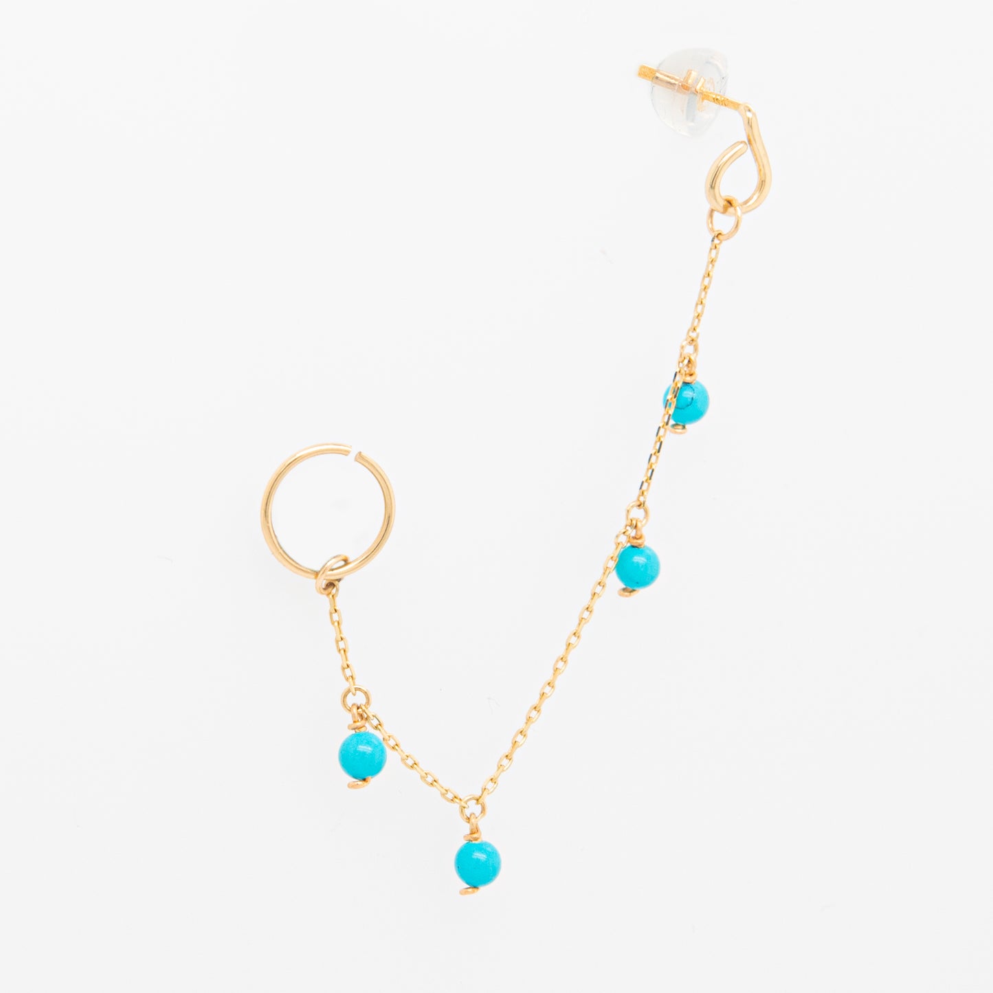 14K Yellow Gold Turquoise Station Chain Ear Cuff