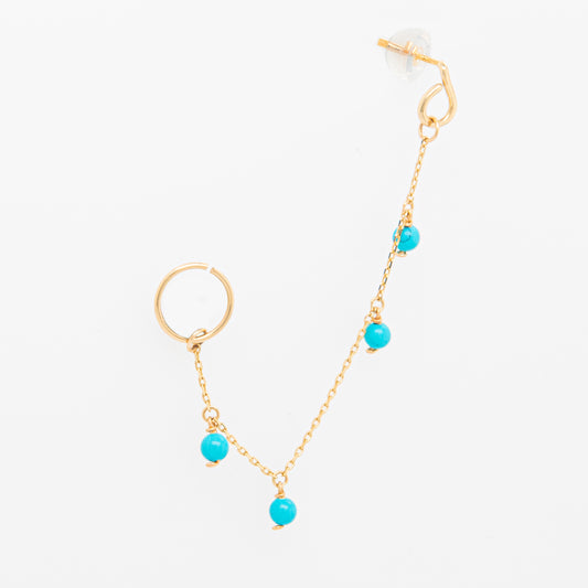 14K Yellow Gold Turquoise Station Chain Ear Cuff