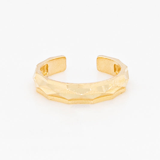 14K Yellow Gold Faceted Geometric Textured Ear Cuff