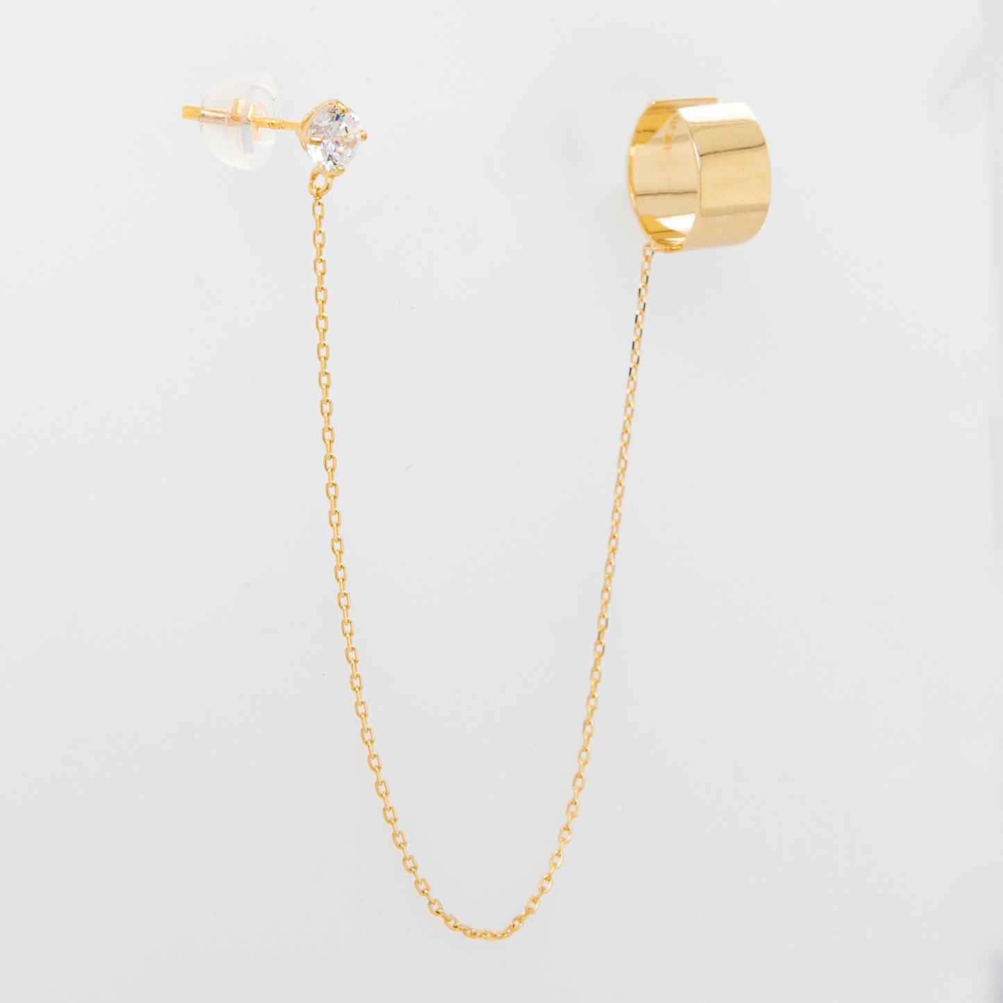 14K Yellow Gold Single Stone Chain Ear Cuff
