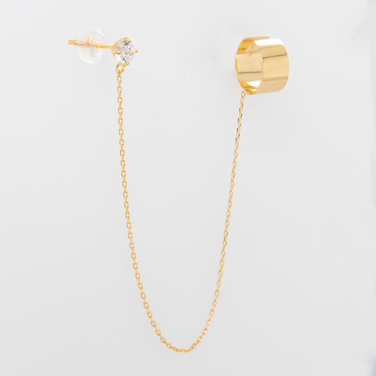 14K Yellow Gold Single Stone Chain Ear Cuff