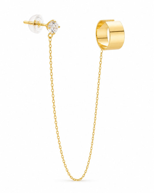 14K Yellow Gold Single Stone Chain Ear Cuff
