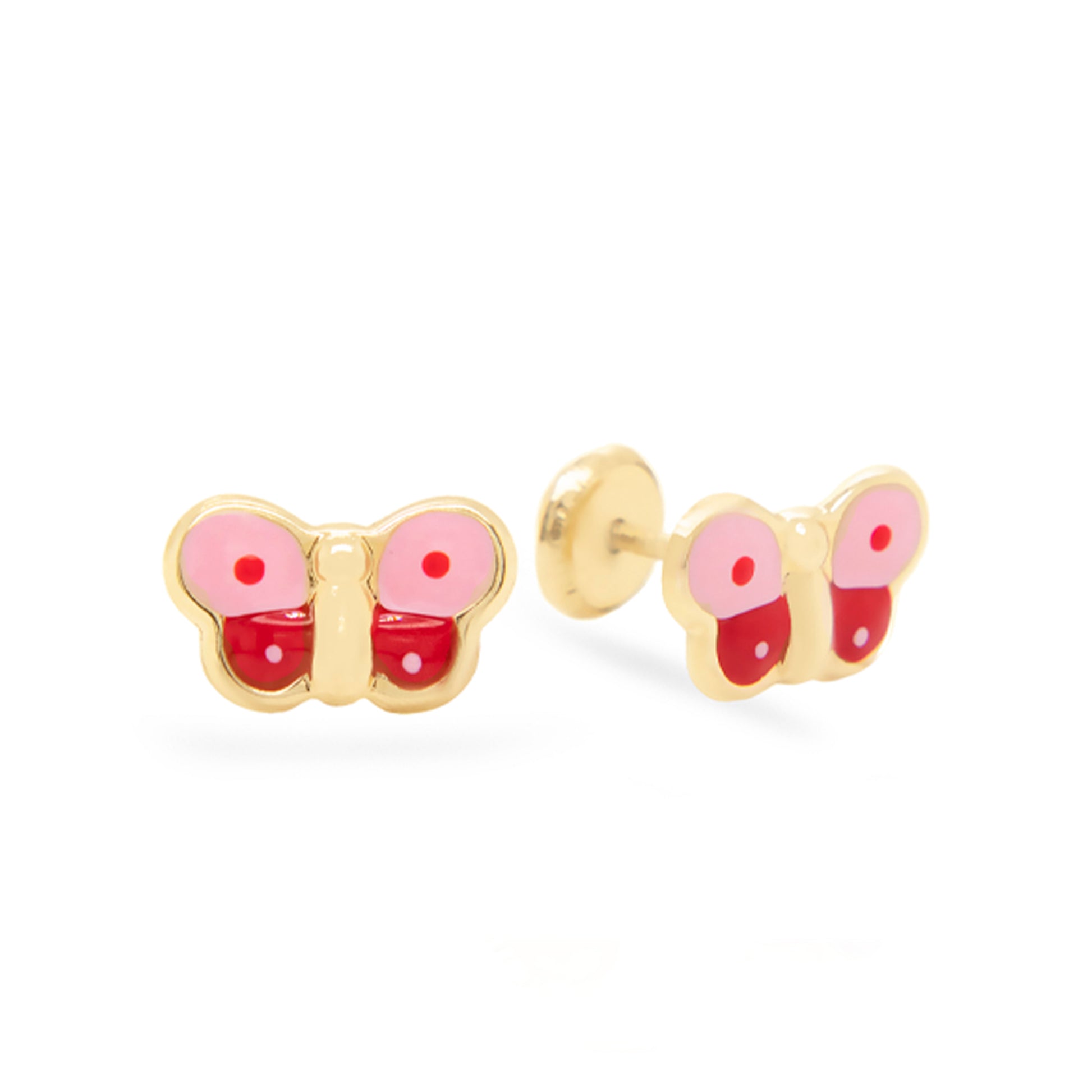 14K Yellow Gold Medium Multicolor Butterfly Enamel Screwback Earrings