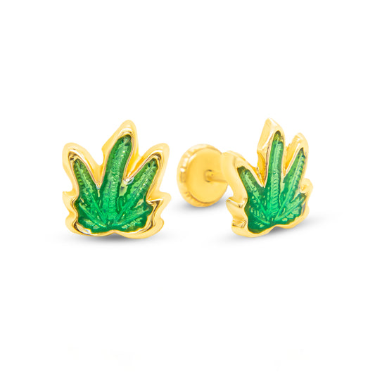 14K Yellow Gold Mary Jane Enamel Screwback Earrings