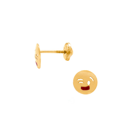 14K Yellow Gold Emoji Enamel Screwback Earrings