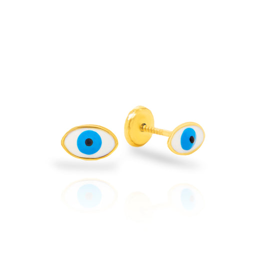 14K Yellow Gold Evil Eye Enamel Screwback Earrings