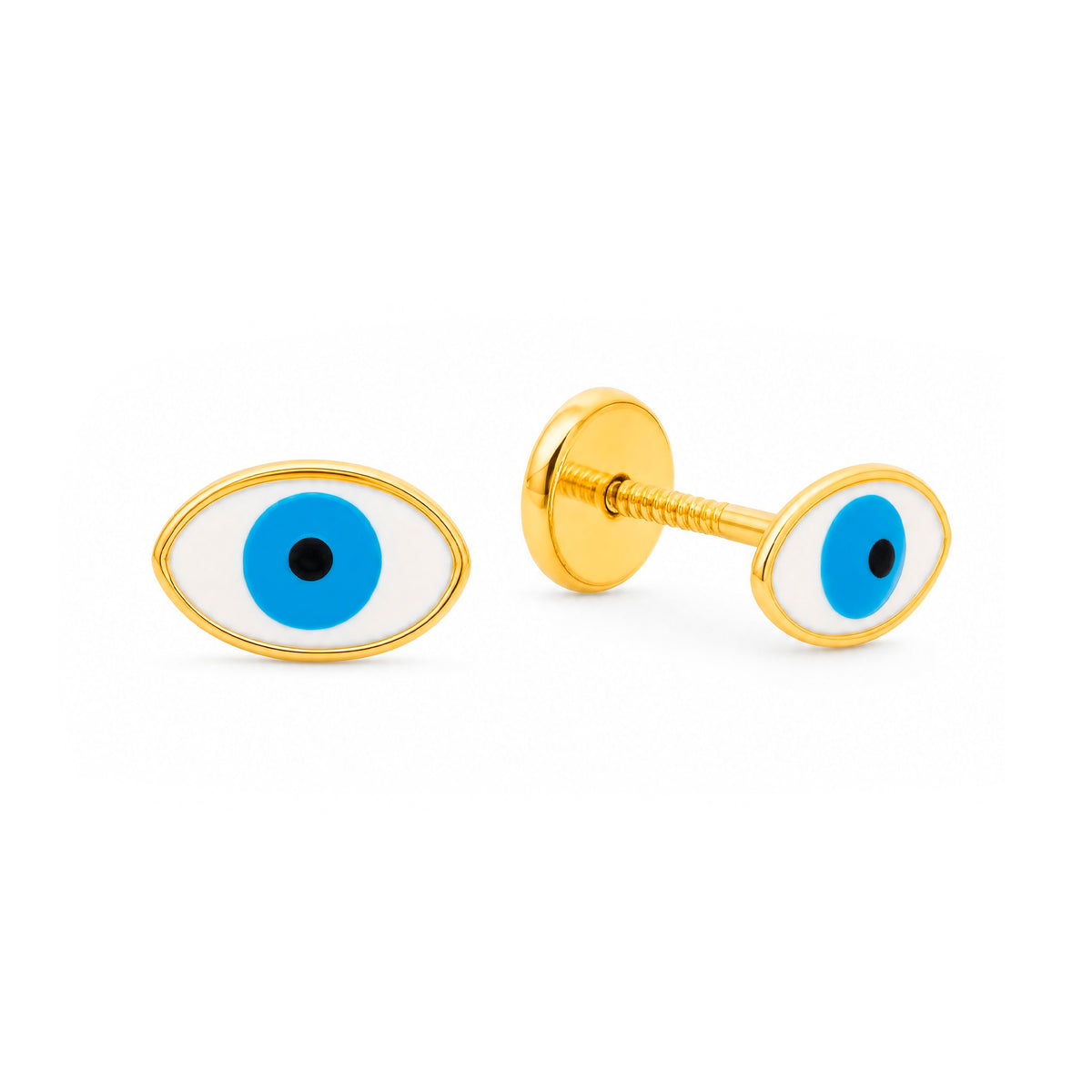 14K Yellow Gold Evil Eye Enamel Screwback Earrings