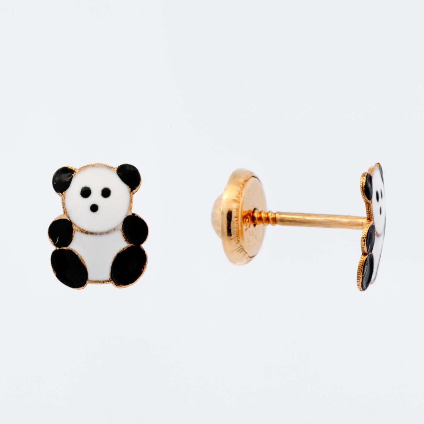 14K Yellow Gold Enamel Panda Screwback Earrings