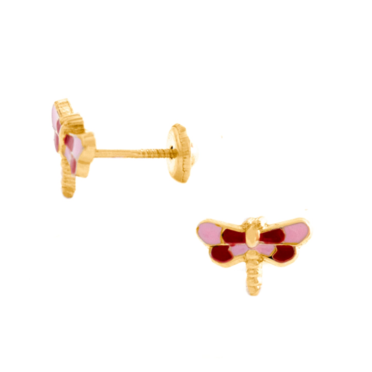 14K Gold Enamel Red Dragonfly Enamel Screwback Earring